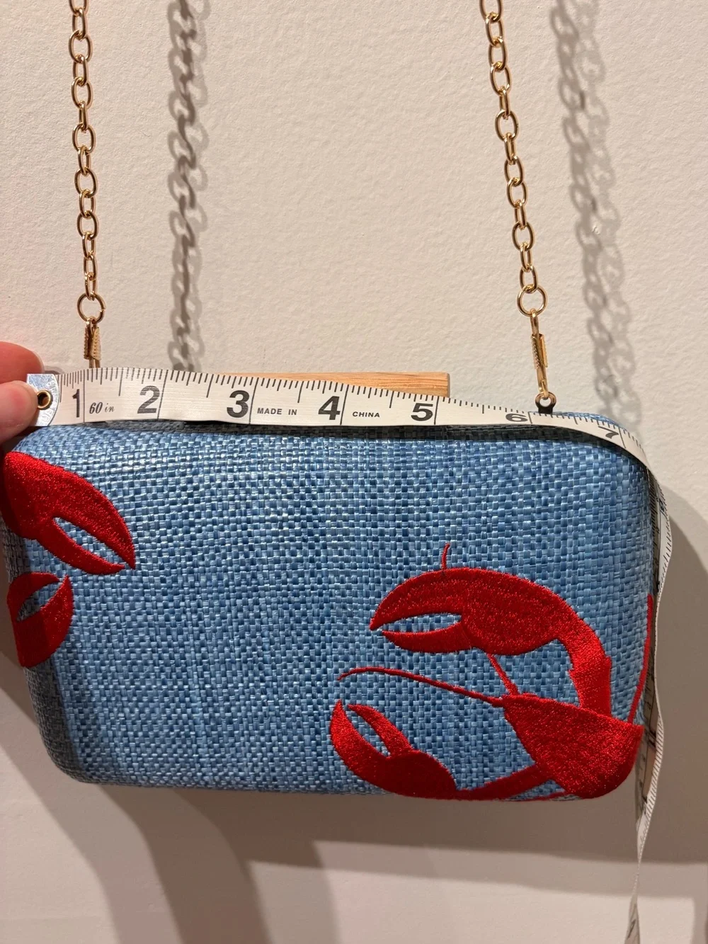 Anthropologie Shiraleah Under the Sea Clutch Blue Woven Background Red Lobster